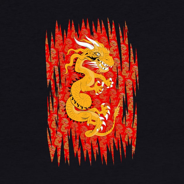 Golden Dragon on Red by Lines